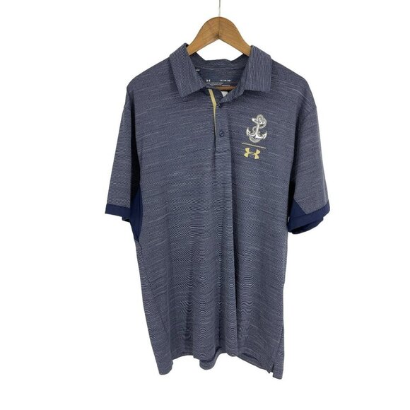 Under Armour Navy Logo Heat Gear Short Sleeve Polo Shirt Blue Men's Size XL - Picture 1 of 10